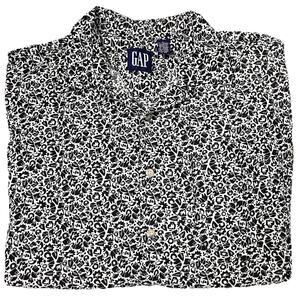 Vintage GAP 90s Button Down Shirt Size L Oversized Black White Modernist Print